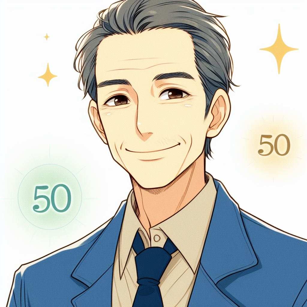 50歳程度の男性が仕事で再び輝くイラスト