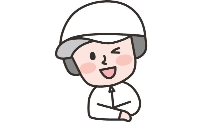 はにかんだ笑顔の白い作業服を着た作業員のイラスト